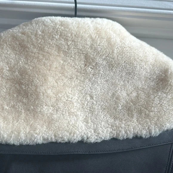 IRO Kohlia Leather and Shearling Moto Jacket Black with Ivory size 36